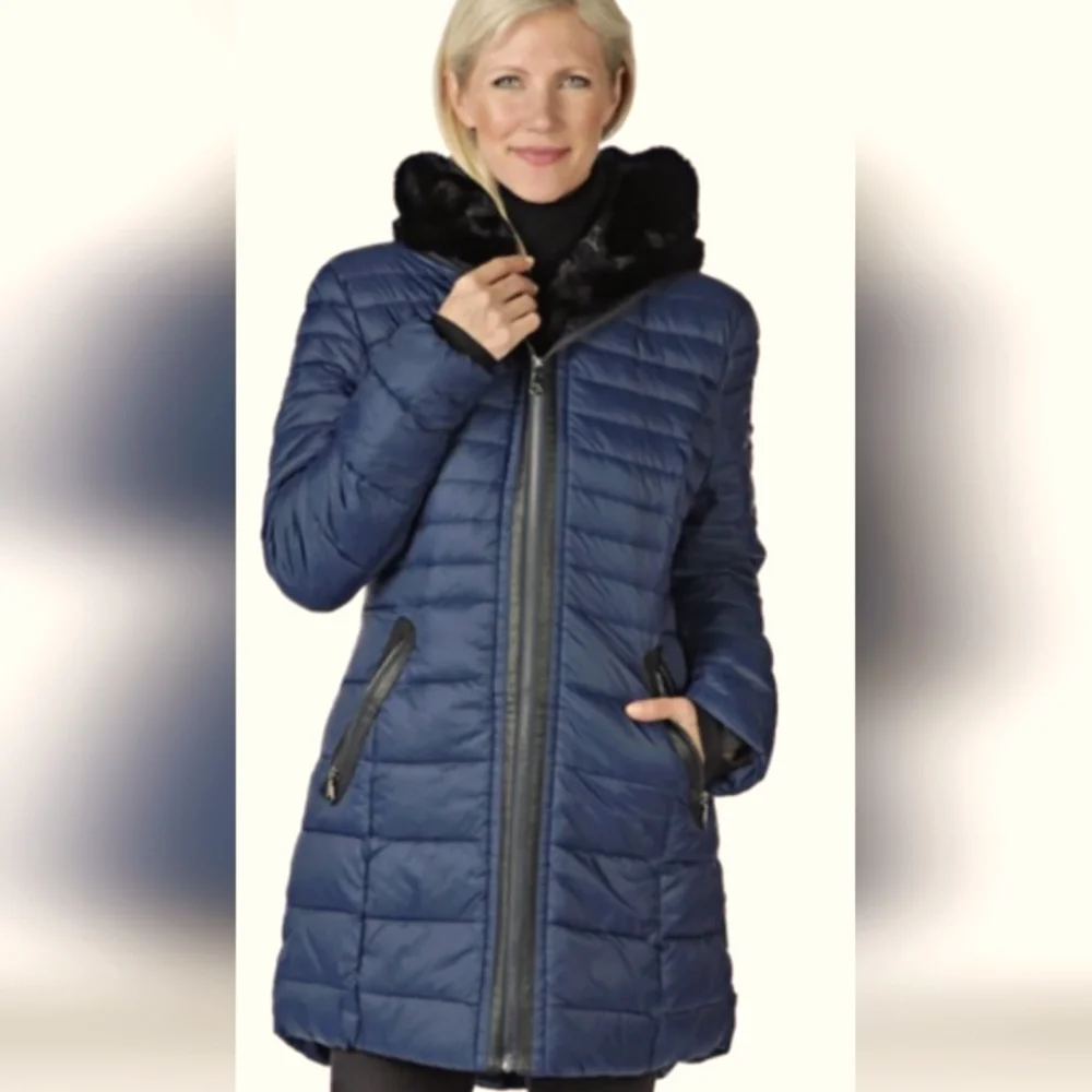 This Pajar  jacket fox fur accent dack dawn size Xl.Nevy blue 💙. Like new - Picture 1 of 10